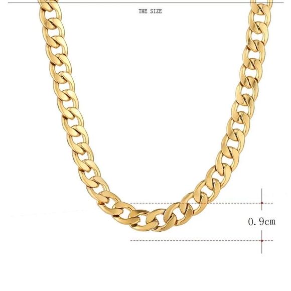 Gold Flat Curb Chain Necklace 9mm thick 20 inches long - Picture 4 of 5